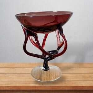 Vintage Jozefina Krosno Jellyfish Pedestal Compote Poland 4.25”, Chip on Rim
